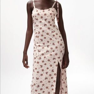 Zara Linen Blend Floral Print Dress